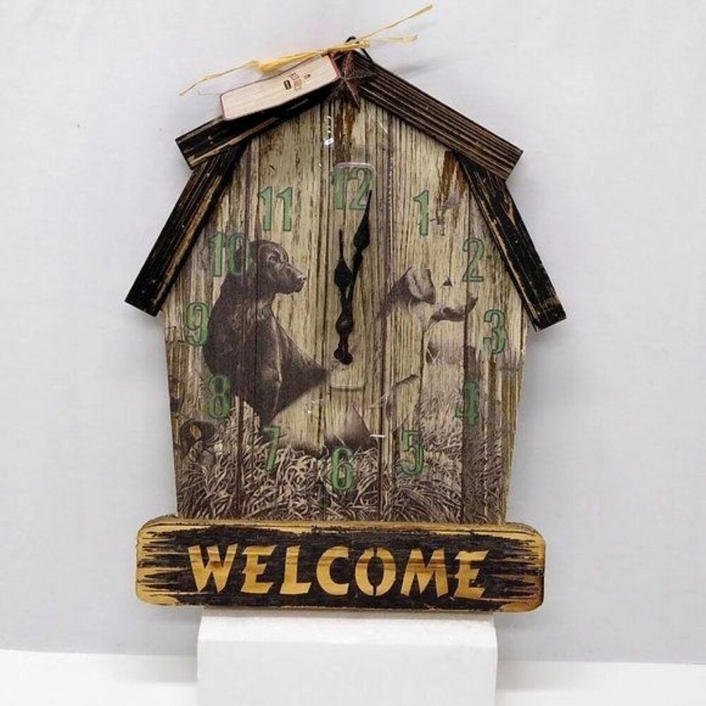 "Welcome" Wooden Barn Clock Barn Wood Rustic Finish Tractor Supply Company - NWT